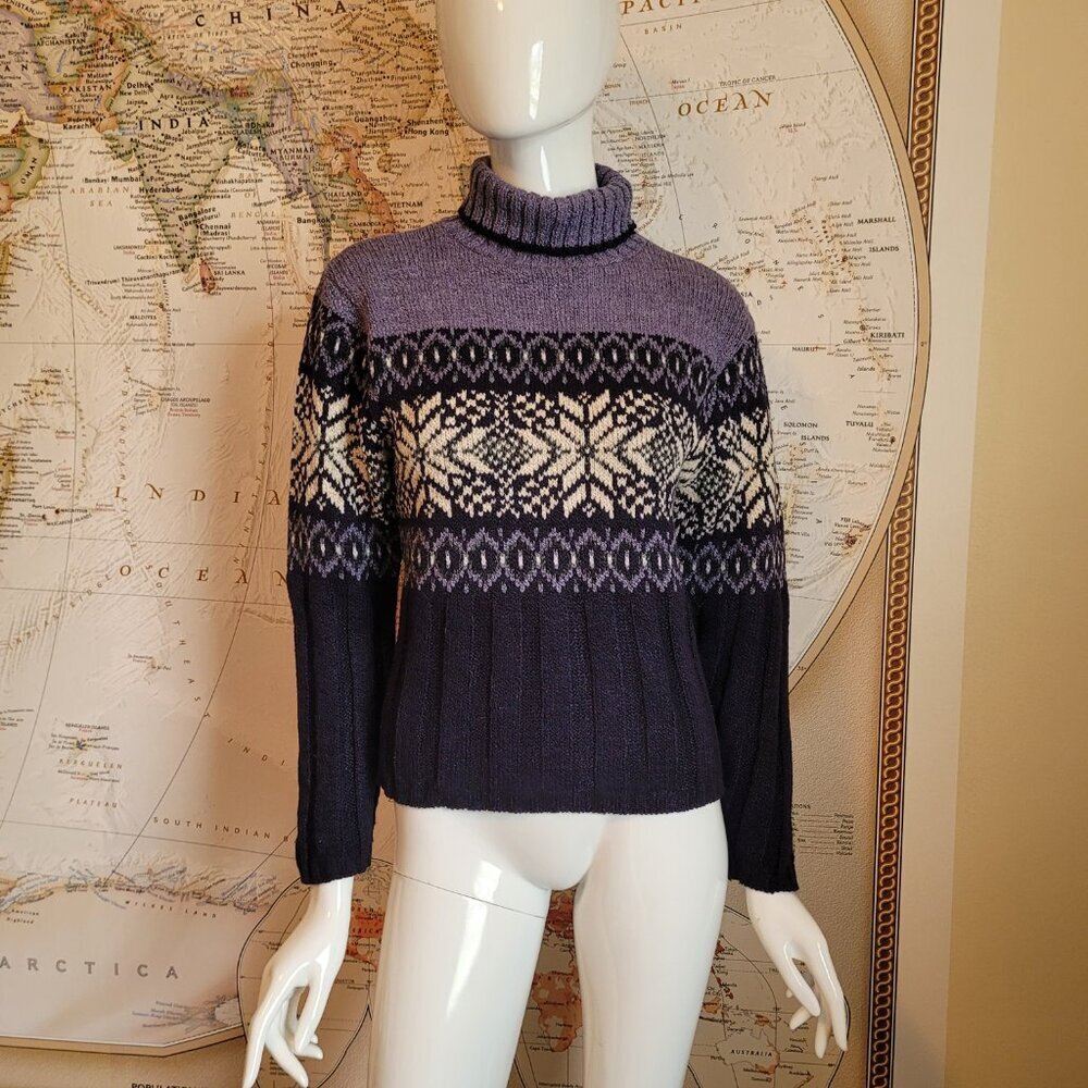 Sweater Project purple lavender ivory ski sweater turtleneck cozy hygge sport M - Picture 1 of 10